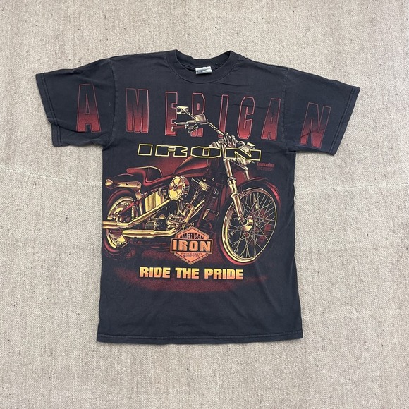 Other - Vintage American Iron shirt men Medium Black 1990s‎ full graphic chopper ride